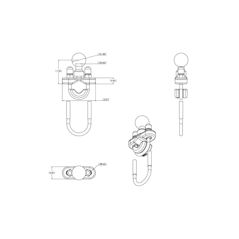 RAM Mounts cu știft de 1" pentru țevi cu diametrul de 12,7-31,75 mm
