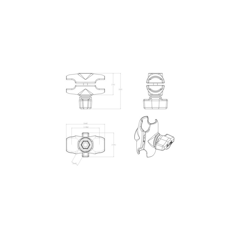 Suporturi RAM pentru știfturi cu bilă de 1" - 60 mm