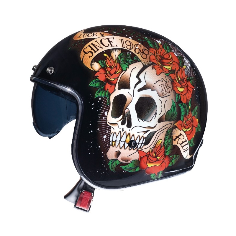 Cască de motocicletă deschisă MT LeMans 2 SV SKULL&amp;ROSES negru-roșu