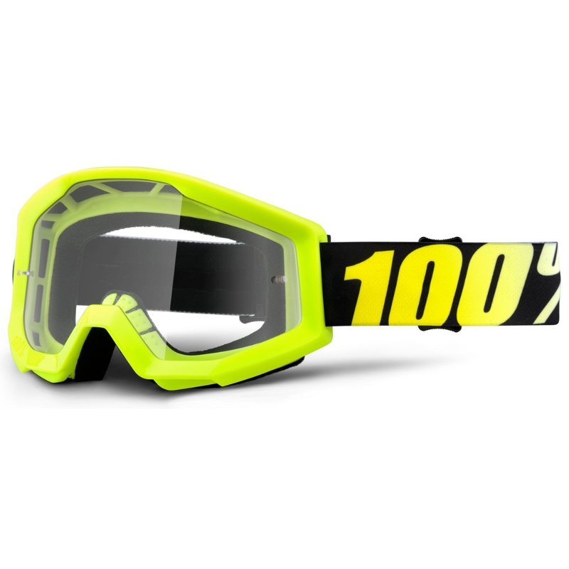 Ochelari de motocros 100% Strata negru-galben-fluo (plexi transparent)