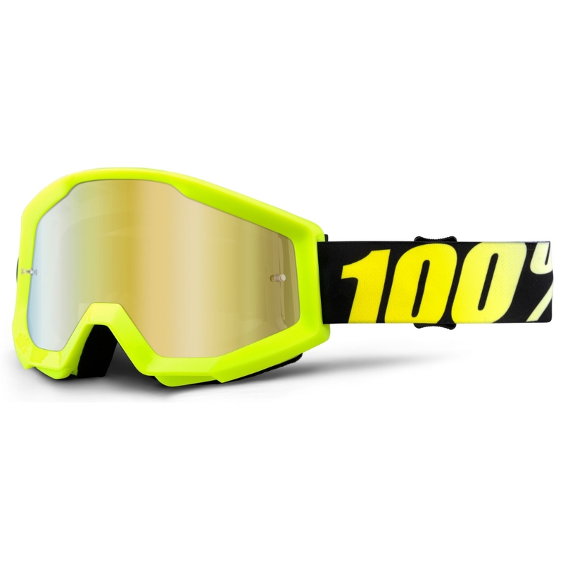Ochelari de motocros 100% Strata negru-galben-fluo (plexi crom auriu)