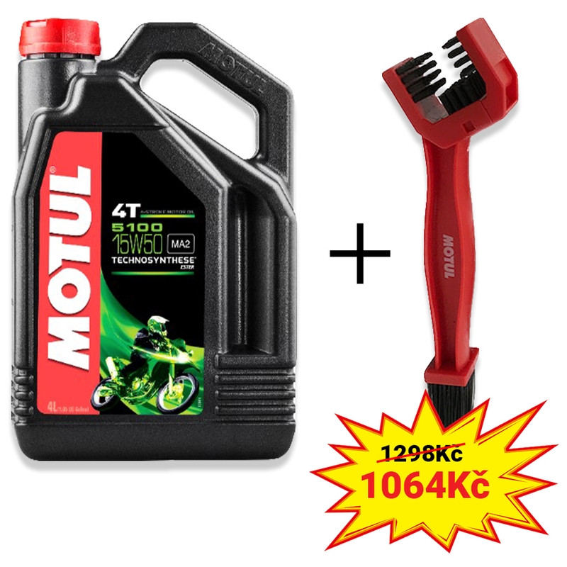 Set ulei Motul 5100 Ester 15W-50 4L + perie de curățare lanț