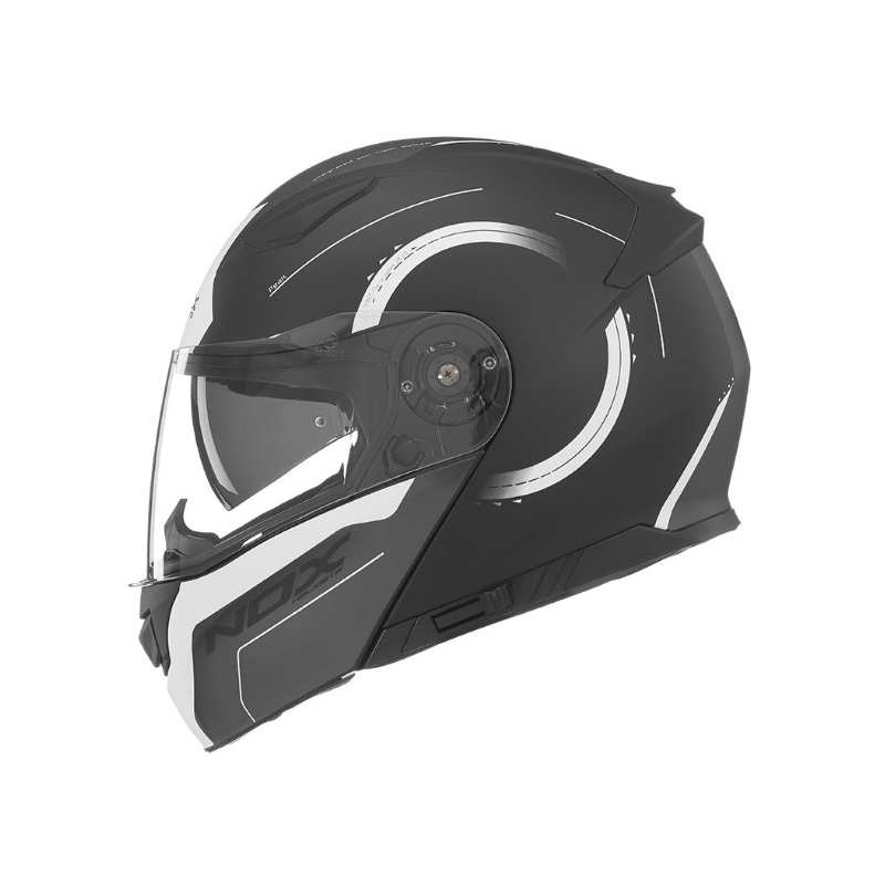 Cască de motocicletă NOX N965 Peak cu clapetă albă și neagră