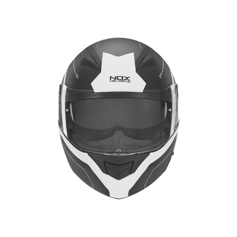 Cască de motocicletă NOX N965 Peak cu clapetă albă și neagră