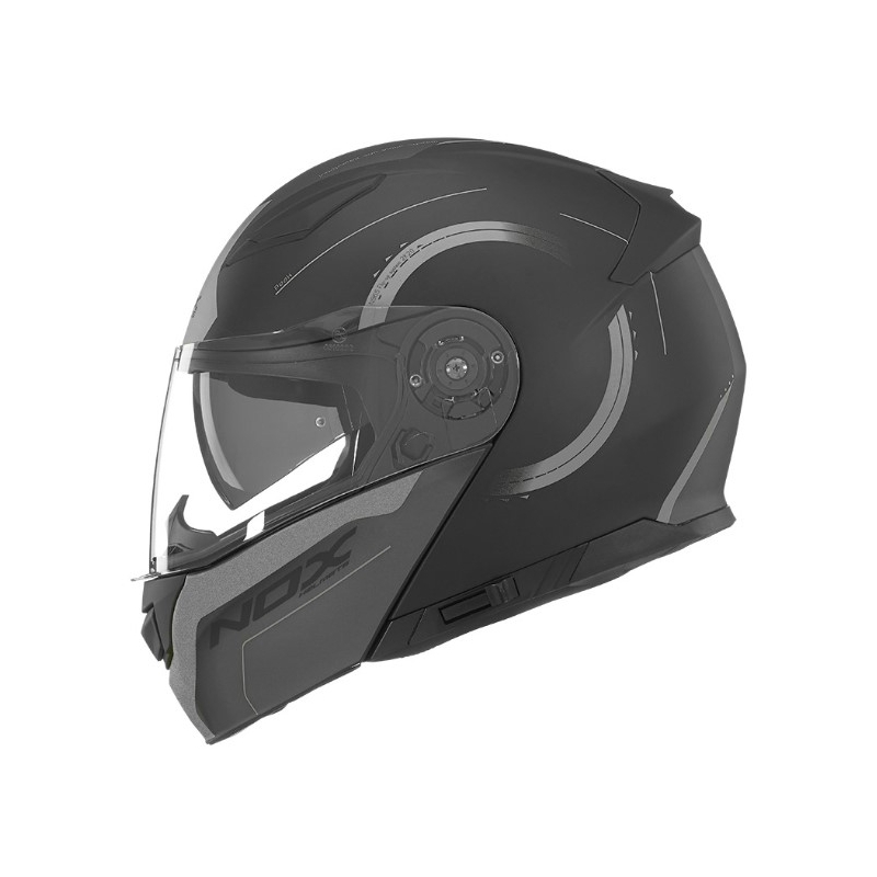 Cască de motociclist NOX N965 Peak negru și argintiu cu clapetă flip-up