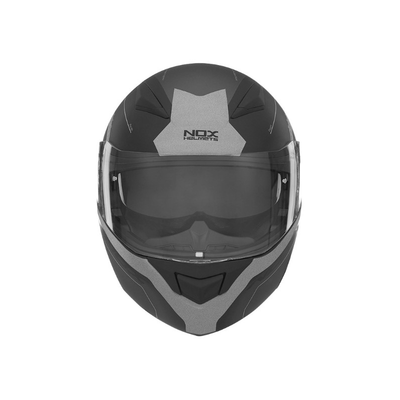 Cască de motociclist NOX N965 Peak negru și argintiu cu clapetă flip-up