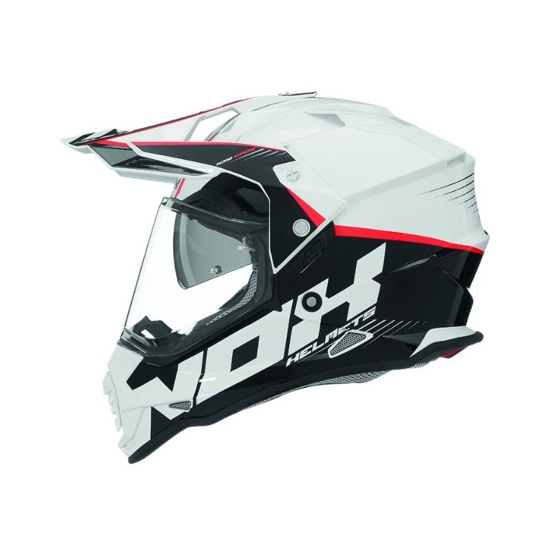 Cască de enduro NOX N312 Crow alb-negru-roșu