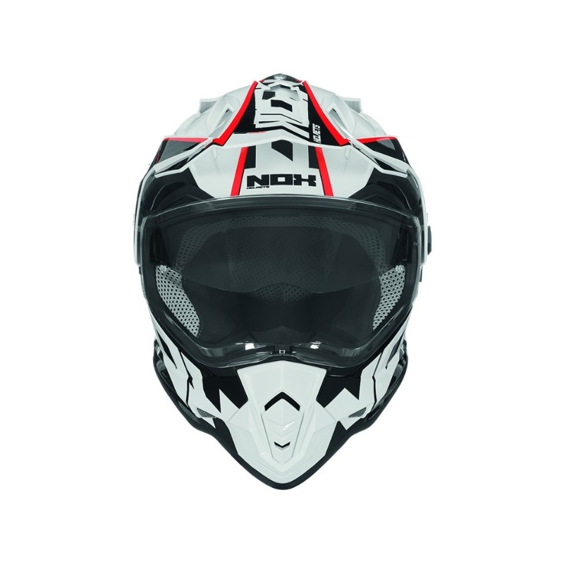 Cască de enduro NOX N312 Crow alb-negru-roșu