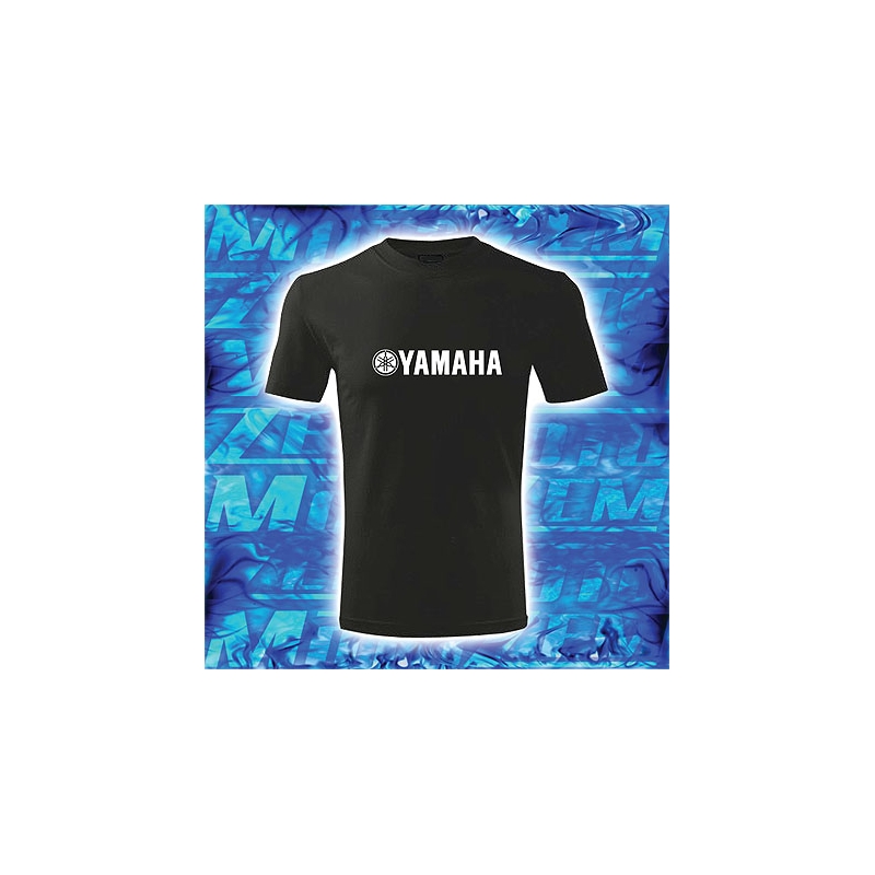 Tricou s motivem Yamaha negru cu imprimare albă