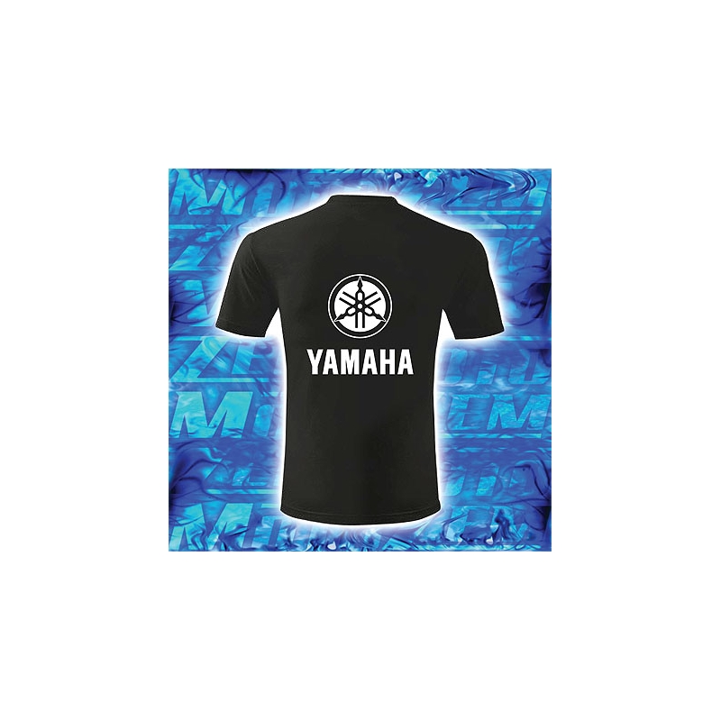 Tricou s motivem Yamaha negru cu imprimare albă