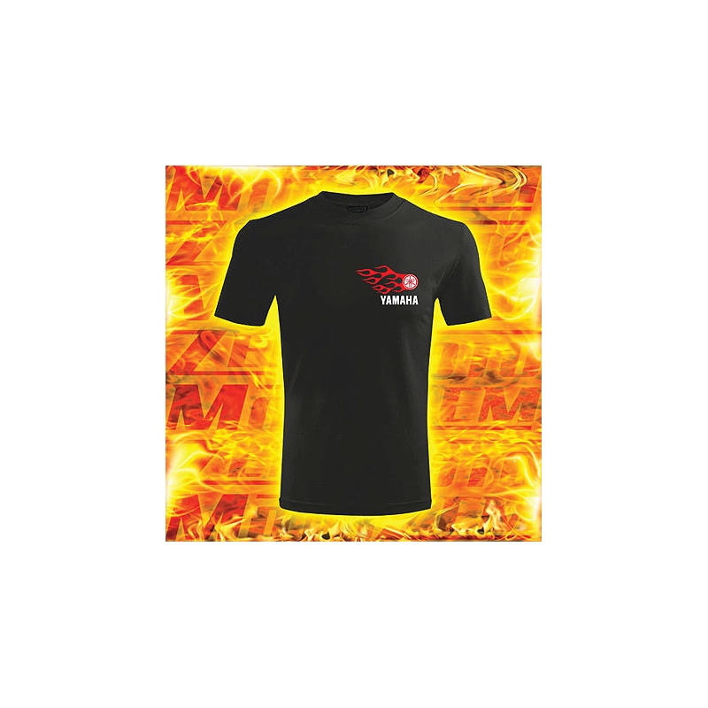 Tricou s motivem Yamaha negru cu flăcări
