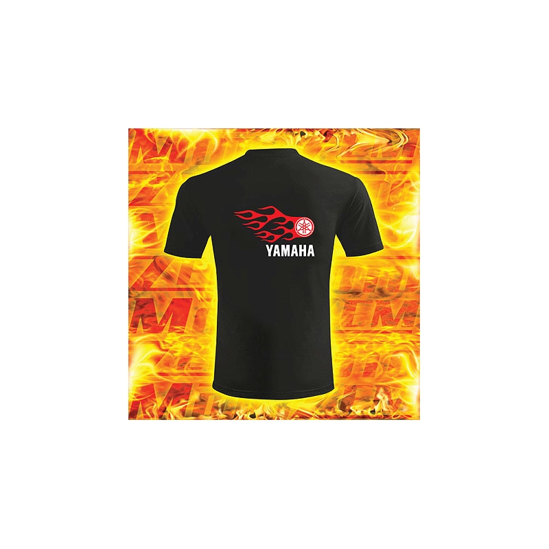 Tricou s motivem Yamaha negru cu flăcări