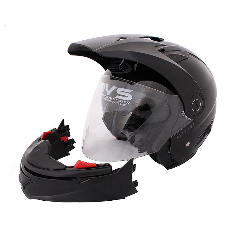 Cască de motocicletă Ozone City-01 cu curea de bărbie detașabilă negru lucios lichidare